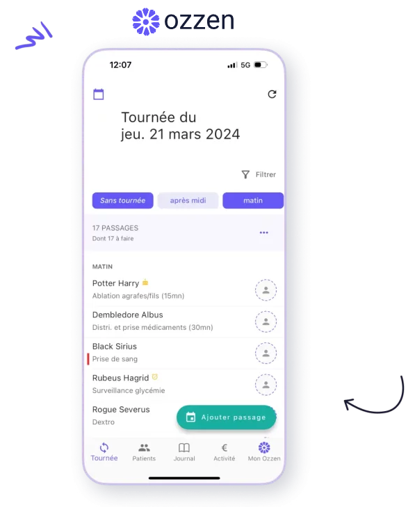 Interface de l'application mobile Ozzen - Gestion des tournées